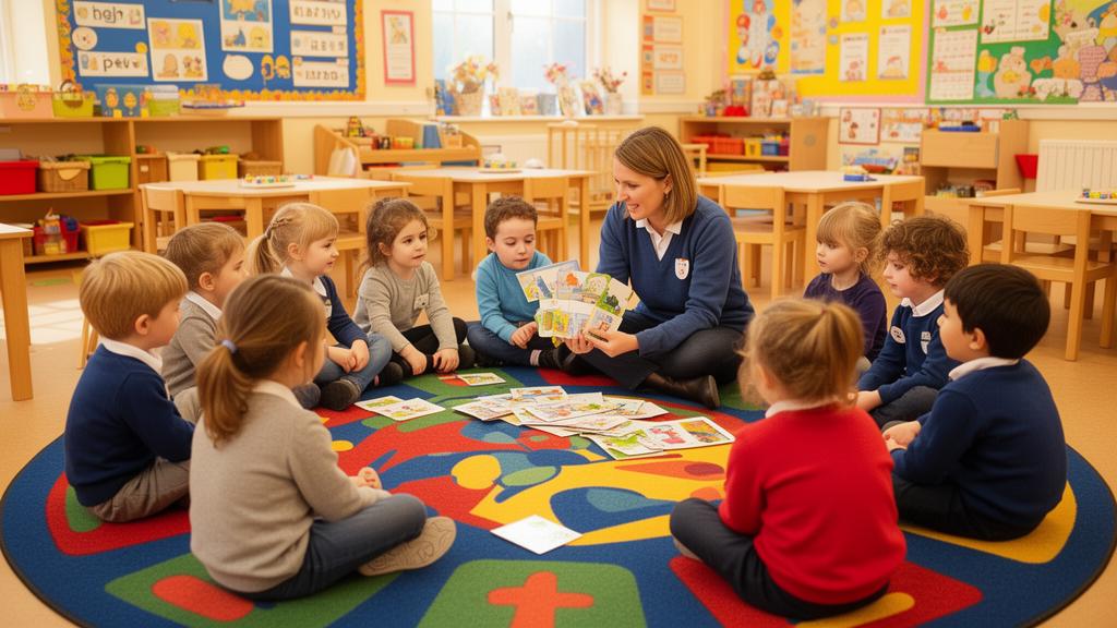 Children in a circle with teacher in an early years classroom