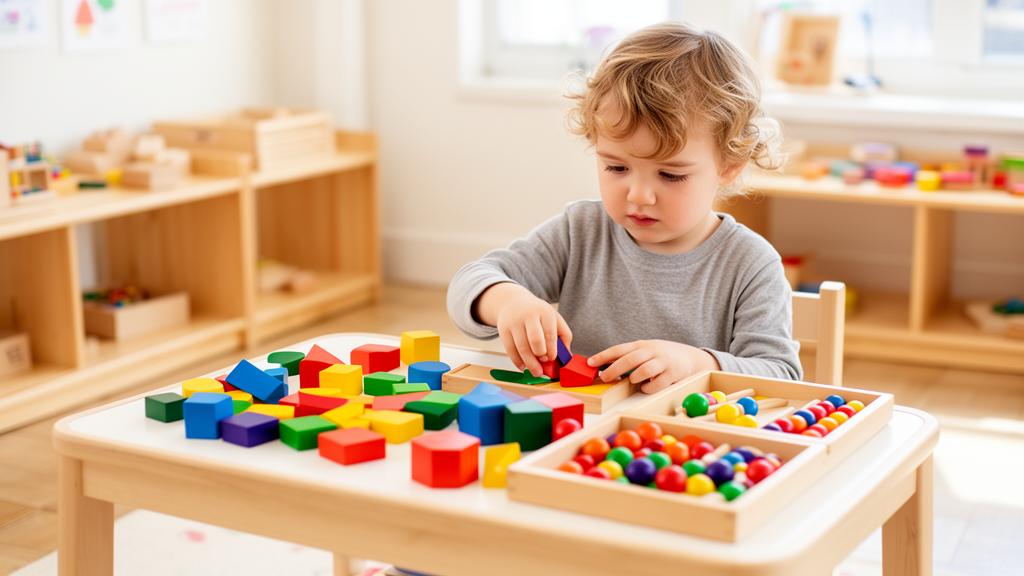 Toddler working with Montessori wooden materials