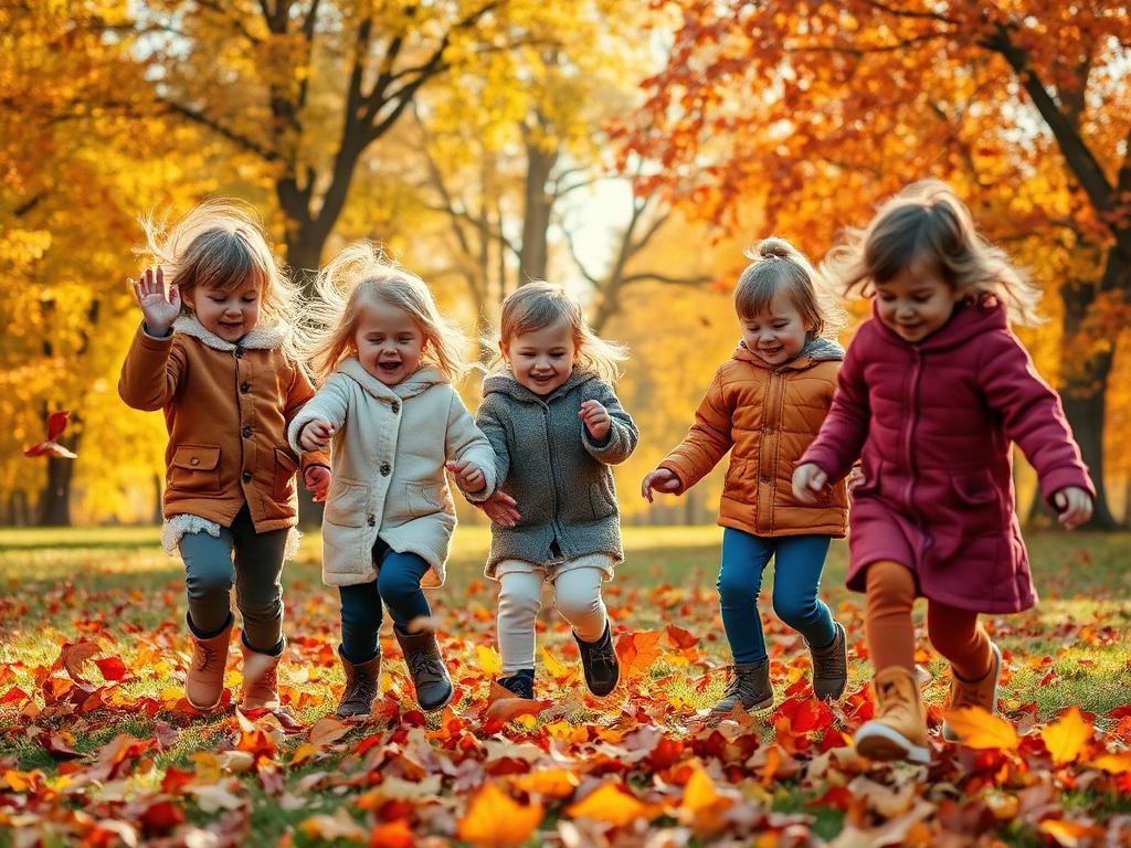 Children playing in autumn leaves