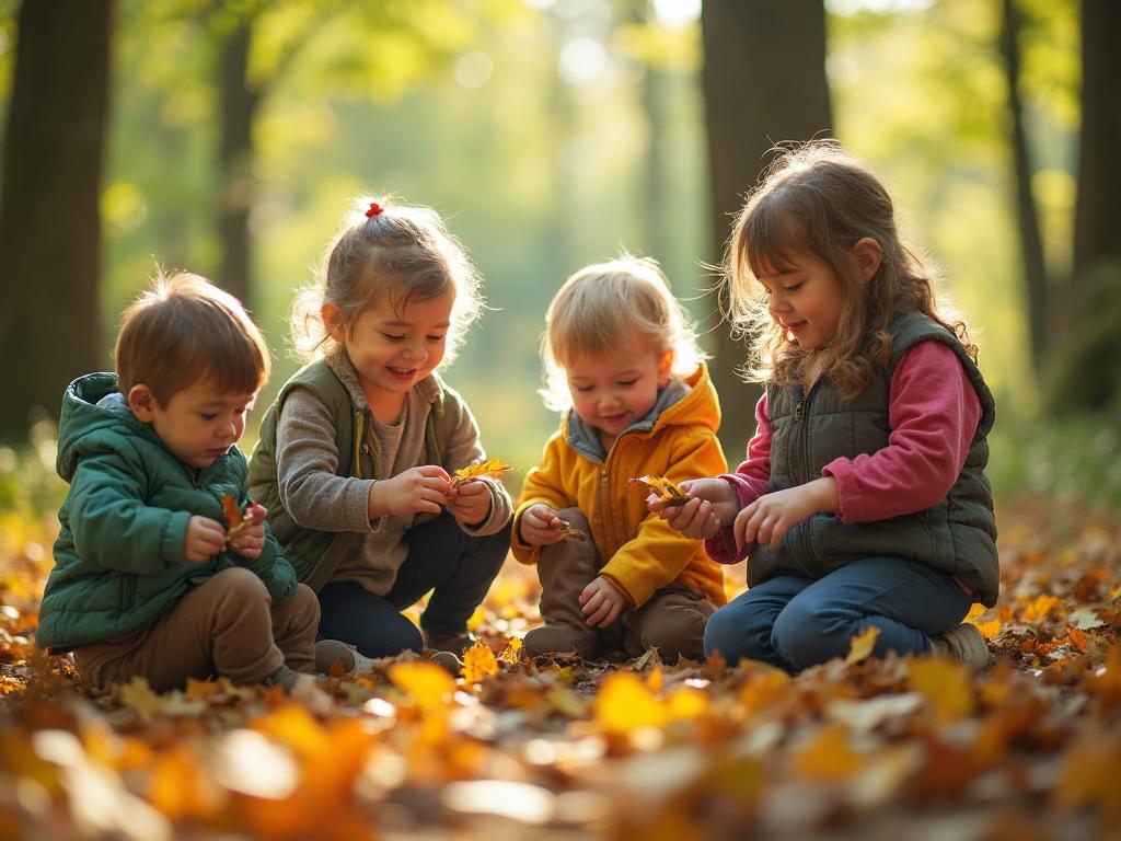Toddlers and preschoolers exploring nature in the forest at Marylebone Village Nursery